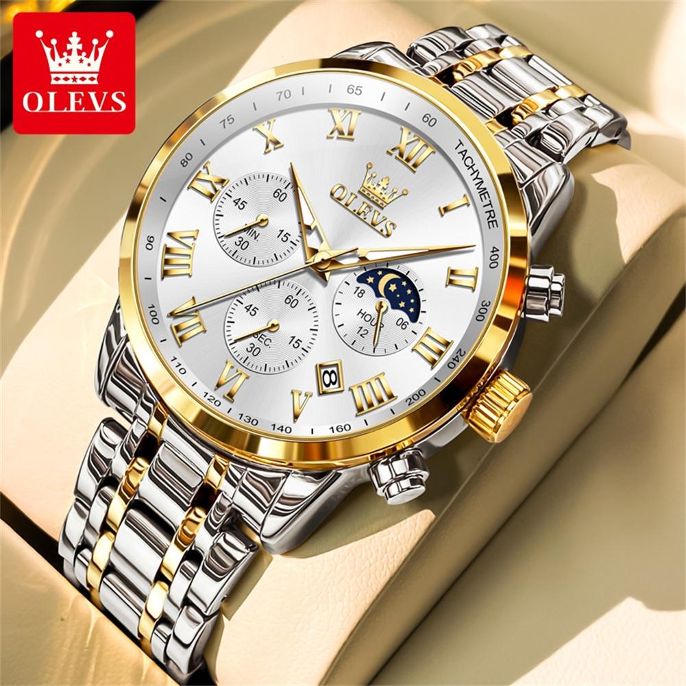 OLEVS Men's Watches Fashion Business Stainless Steel Original Brand Quartz Wristwatch for Man Waterproof Luminous Chronograph