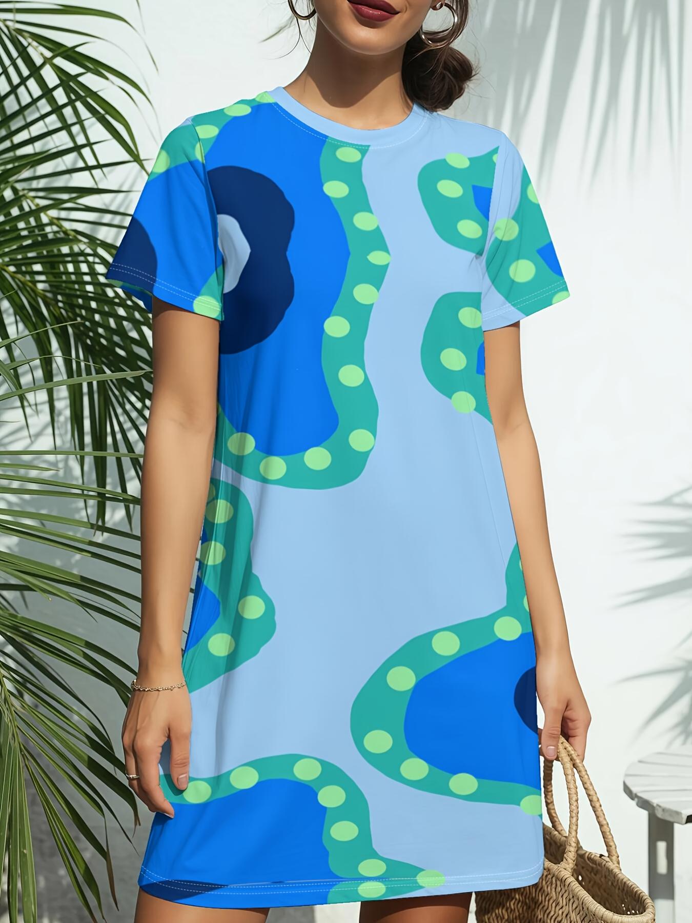 

Blue Dotsnew Women S Round Neck Short Sleeve T-Shirt Dress. American Style Trend Digital Printing. Casual And Versatile for Spring And Summer. Elegant L дубильна кора