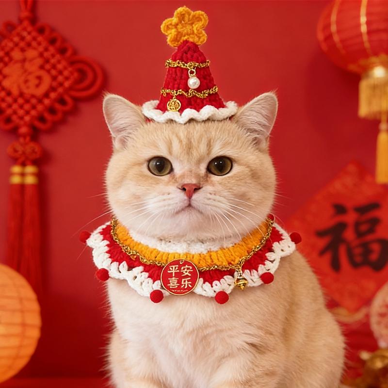 Pet Christmas Bib Drool Towel Adjustable Cat Dog Scarf Knitted Pet Clothes Cats Chinese New Year Costume Cat Accessories