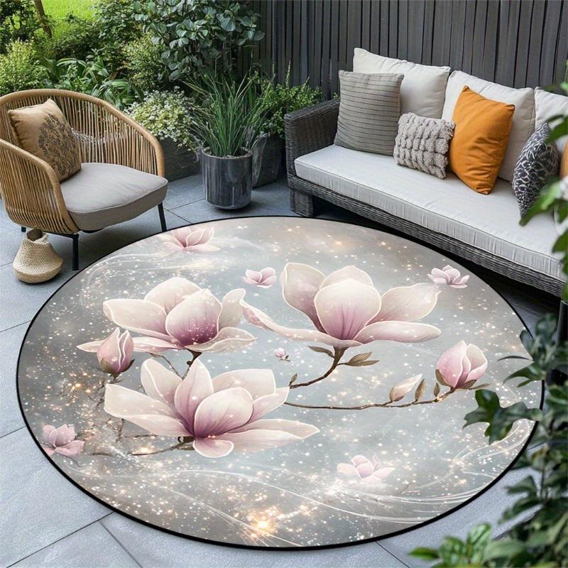 

1pc Elegant Round Area Rug, Quicksand Pearl White Magnolia Pattern - Crystal Velvet Fabric, Perfect for Living Room, Dining Room 100x100cm