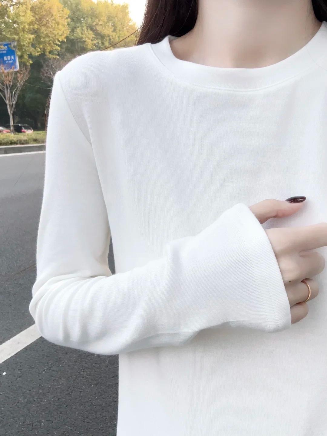

Women s Brushed Long Sleeve Round Neck Slim Fit Layering T-shirt for Spring S