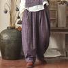 Johnature Women Plaid Straight Pants Spring Elastic Waist Vintage Loose All Match Cotton Linen Pockets Trouser