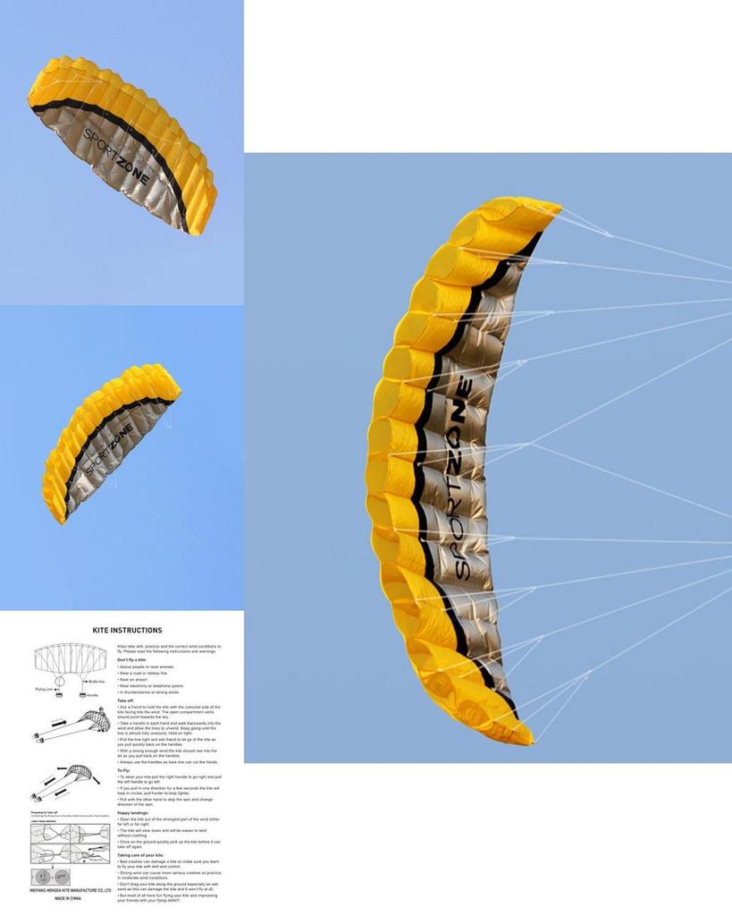 Stunning 2.5m Dual Line Parafoil Parachute Yellow Kite Perfect For Beach Adventures