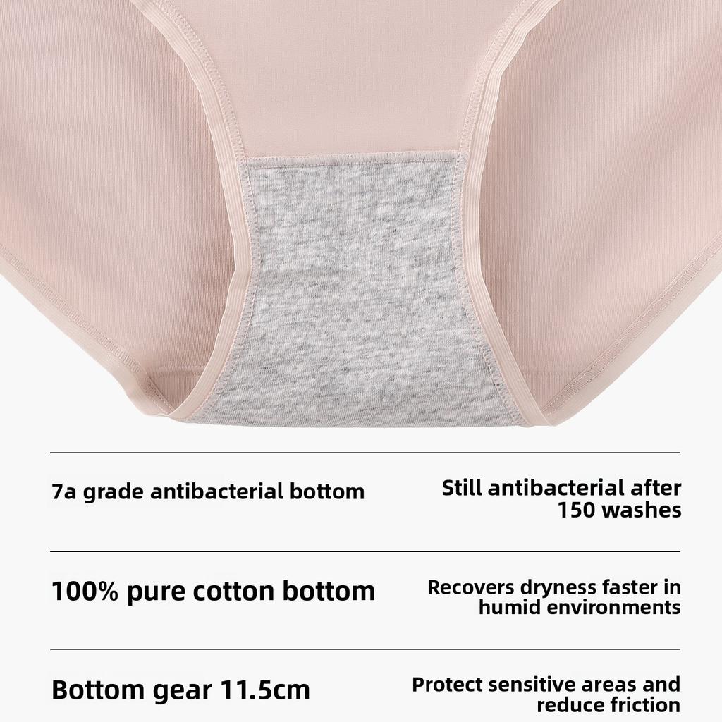 Women's Spring Summer Grade 7A Anti Bacterial Cotton Comfortable Breathable Mid Waist Briefs