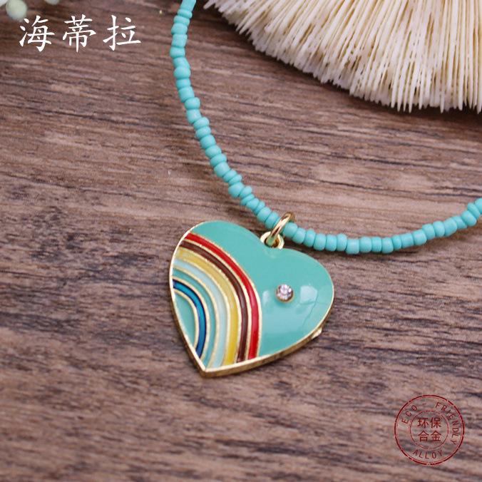 New Wear Colorful Dripping Love Beaded Necklace, Small Fresh Women's Simple Heart-shaped Small Pendant