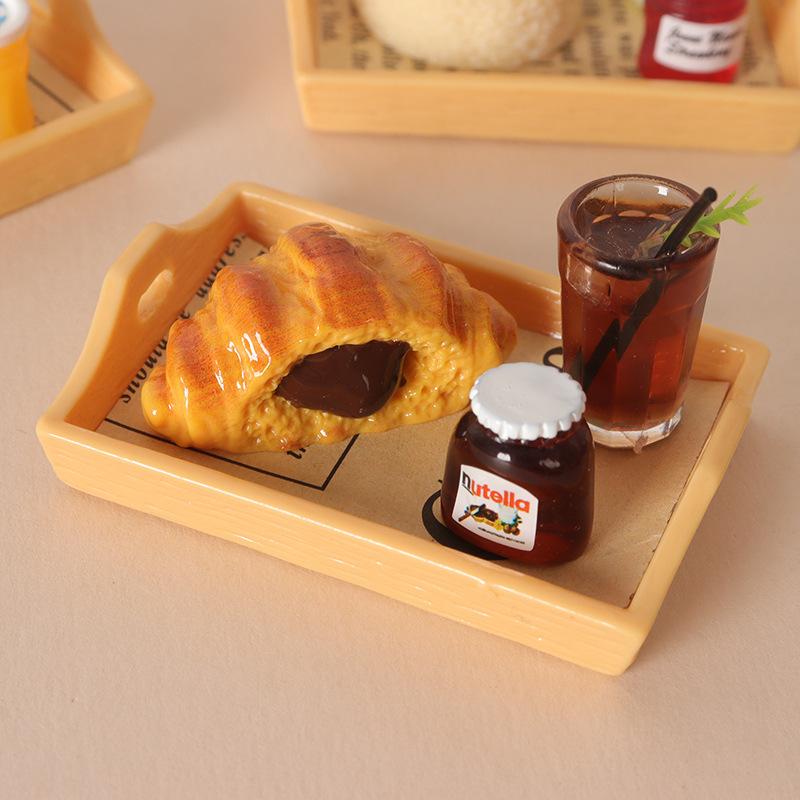 Realistic Dollhouse Miniature Coffee & Pastry Set Food Tray Accessory for Doll House Diorama Art Decor Collection Gift