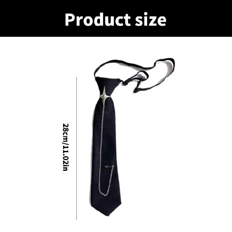 Men Women Crosses Pin Chain Tie for School Event and Casual Dates Adjustable Pre Tied Black Necktie Uniform Neckwear