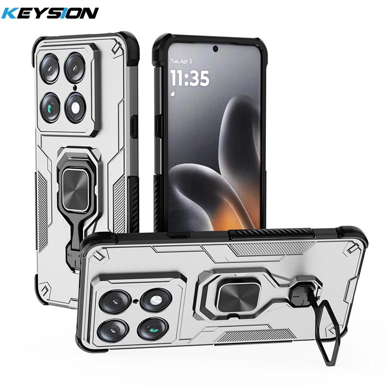 

KEYSION Shockproof Armor Case for Motorola MOTO Signature 5G Soft Silicone+PC Upright Metal Live Ring Stand Phone Back Cover for MOTO Signature