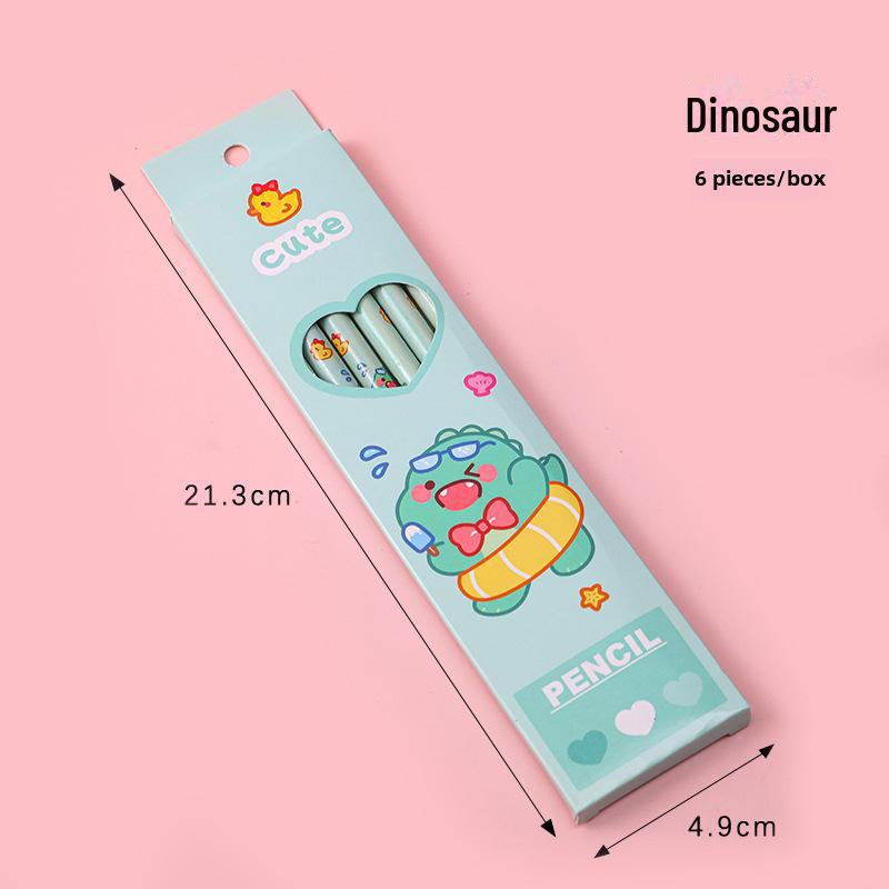 Boîte à crayons pour étudiants de dessin animé: 6 crayons d'examen HB pour l'apprentissage des enfants