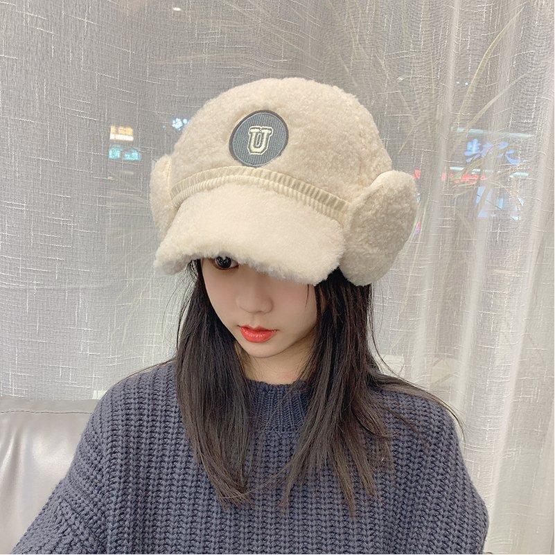 Letter Design Faux Sheep Wool Baseball Hat With Adjustable Fit For Winter Outdoor Activities
