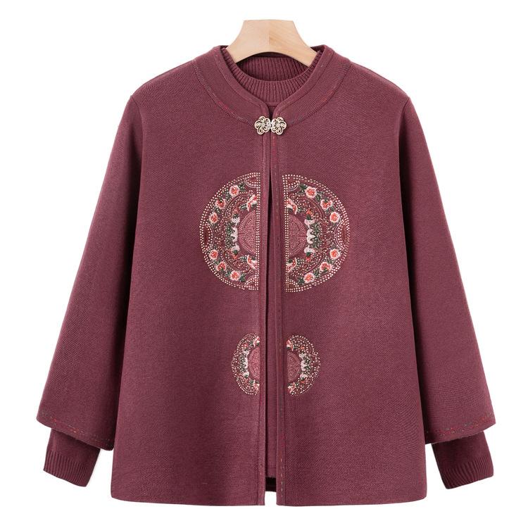 Grandma's New Knitted Sweater Set for Two-piece Middle-aged and Elderly Mothers Wear Wedding Banquet Festive Sweater Set for Elderly Coat