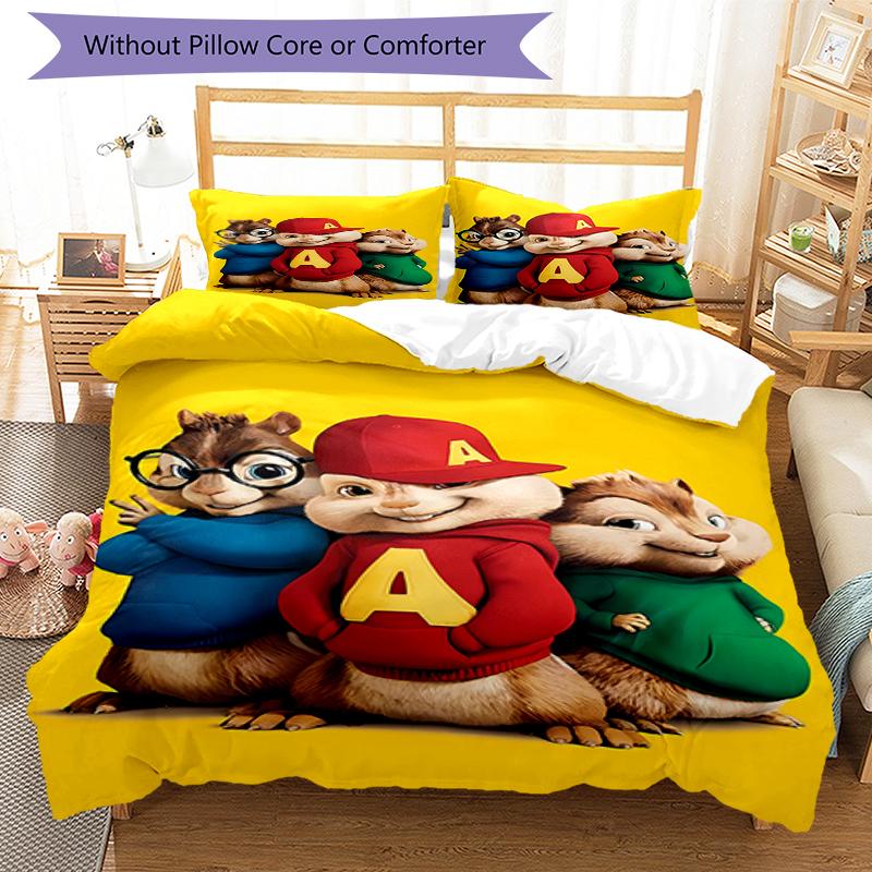 3-teiliges Alvin und die Chipmunks Bettwäsche-Set Bettbezug Verschluss Enthält 1 Bettbezug & 2 Kissenbezüge, Weich und Bequem für Alle Jahreszeiten.
