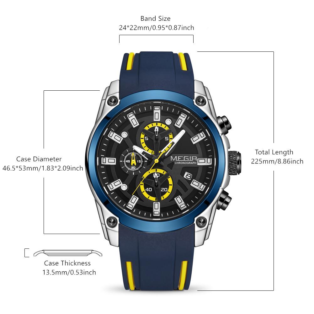 Megir Men Watches Fashion Military Quartz Waterproof Wristwatch Silicone Strap Sport Chronograph Reloj Hombre 2144