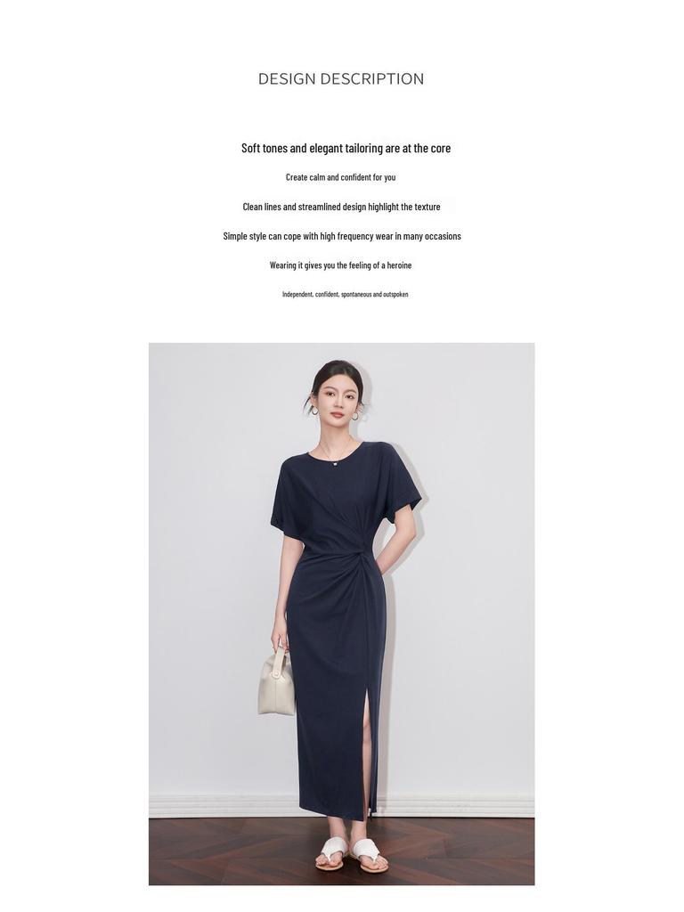 Aura Casual Round Neck Midi Dress – Women's Summer Style