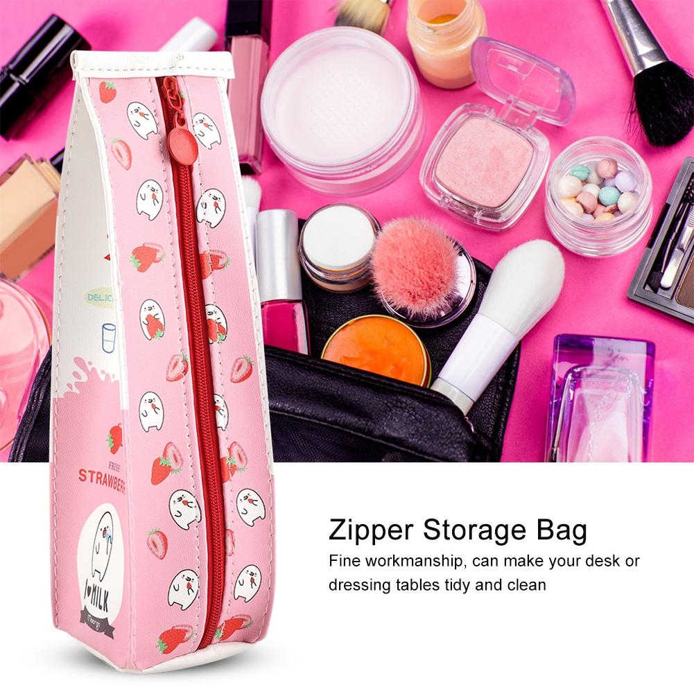 3Colors Cartoon Milk Stationery Bag Waterproof PU Large Capacity Pencil Case Storage Bag