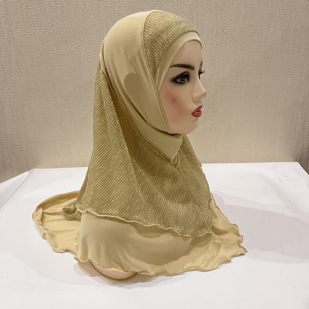 

H076 Adults or big girls medium size 70*60cm pray hijab muslim hijab scarf islamic headscarf hat amira pull on headwrap бежевый