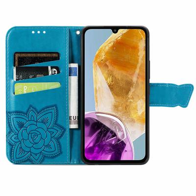 Voor Samsung Galaxy M15 5G Hoesje Vlinderpatroon PU Leer Handriempje Portemonnee Telefoonhoes