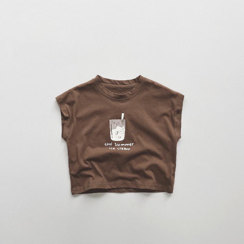 

Детский печатный жилет Летний топ без рукавов для мальчиков и девочек Детская корейская одежда Тренд 90 коричневый