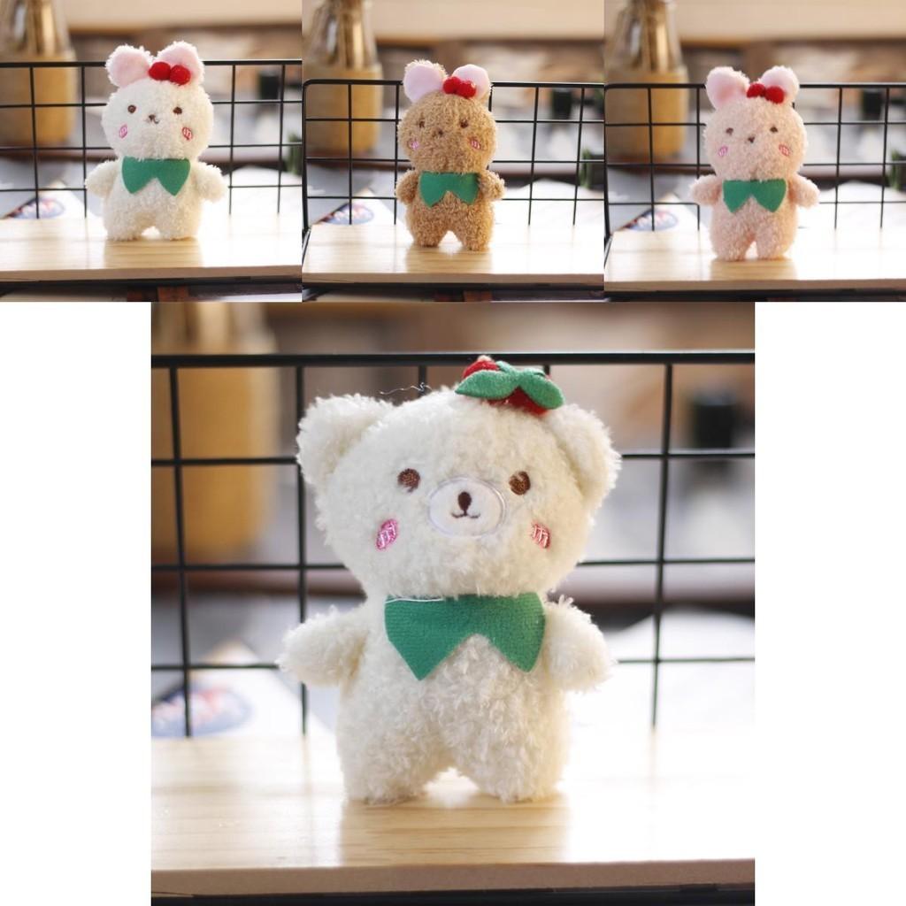 Adorable Plush Cherry Bear White Soft Stuffed Animal Keychain Cute Bag Charm