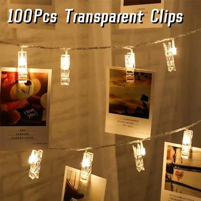 100PCS 35mm Mini Spring Clear Transparent Clips Clothes Photo Paper Peg Pin Clothespin Craft Clips Party Home Decoration