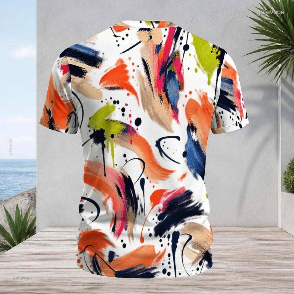 Mens Plus Size Round Neck Raglan Short Sleeve T Shirt Abstract Printed Multicolor