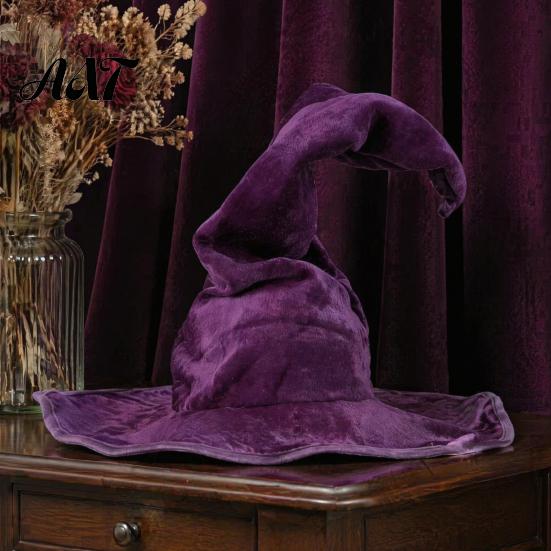 Full Color Matte Witch Hat for Women, Large Ruched Velvet Wizard Twisted Halloween Party Headwear Party, Cosplay Costume, Stage Performance Accessory