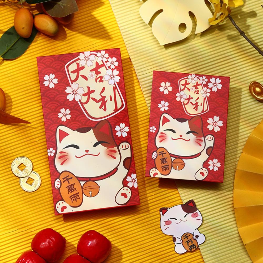 Rectangular Lucky Money Bag Antiquity HongBao New Year Decoration Lucky Cat Red Envelope  Kids