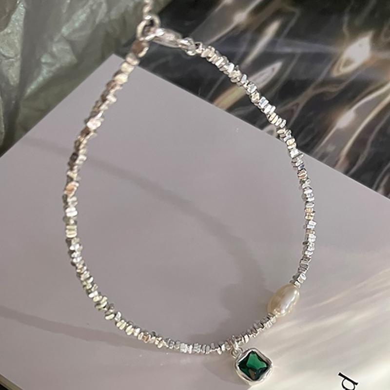 

Foxanry геометрический браслет из бисера для женщин романтический элегантный винтажный кулон с цирконом ювелирные изделия на день рождения подарки 18cm серебряный