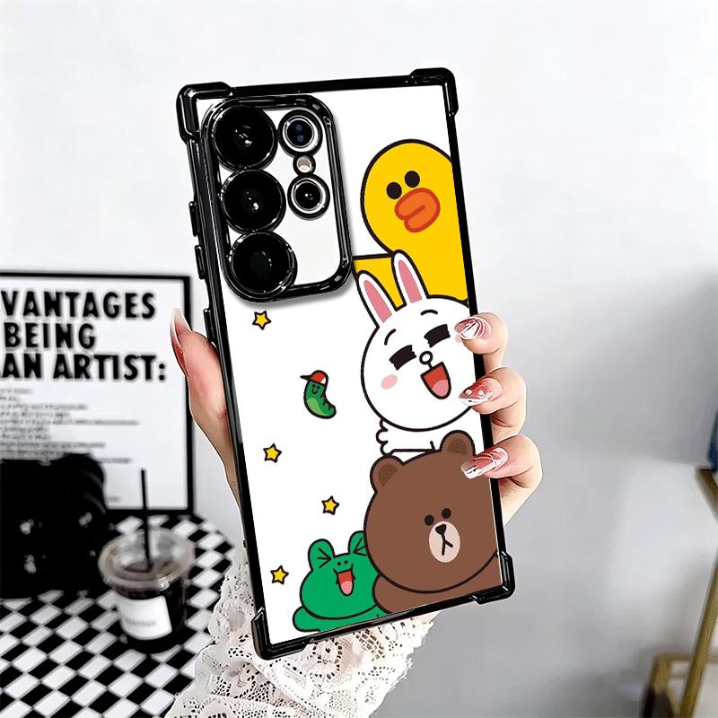 Cartoon Bear B-Browns C-Conys Plating Phone Case For Samsung Galaxy S24 S25 FE S26 Edge S23 Ultra S22 S21 Plus S20 Anti-Fall Air