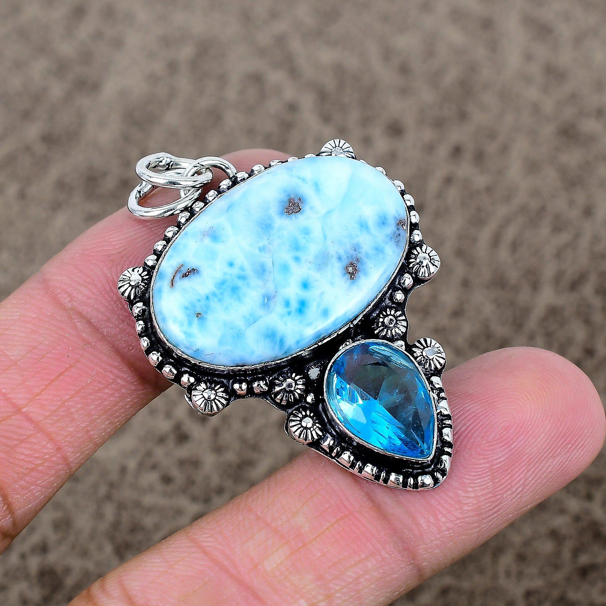 

Republic Larimar, Topaz Gemstone 925 Sterling Silver Jewelry Pendant 1.97 KKG-320
