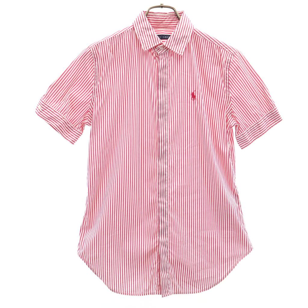 Ralph Lauren Striped Pattern Short Sleeve Shirt 2 Pink Special Wing Women Used