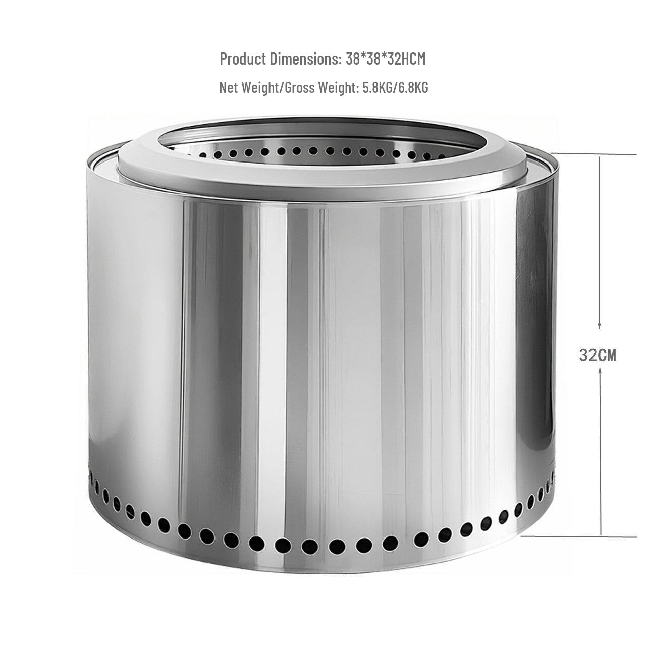 38 Stainless Steel Smokeless Wood Stove – Large, Portable Outdoor Camping & Picnic Bonfire Stove. 38x38x32 CM естественный