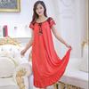 Satin Pajama Dress Women Lounge O-Neck Lace-up Short Sleeve Thin Sleeping Dress Ruffle Hem Summer Nightdress