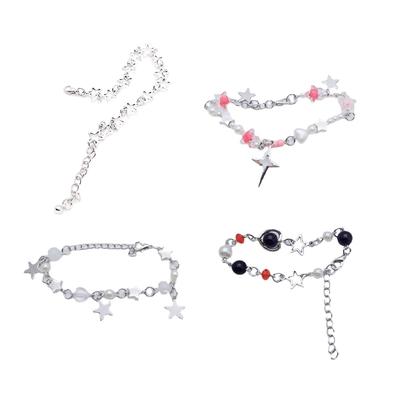 Pulseira de Contas com Pingente de Estrela Y2K Pulseira de Pulso com Contas de Cristal Única Joia Estilosa para Mulheres Moda Joia de Pulseira de Estrela