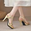 Gold Silver Glitter High Heel Sandals for Women Summer 2025 Ankle Strap Platform Pumps Woman Sexy Stiletto Heeled Party Shoes