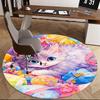 1pc Anime Design Round Carpet Cute Kitten with Colorful Flowers Chair Mat for Office, Home Decor, Living Room, Bedroom, Game Room, Non Slip Rug