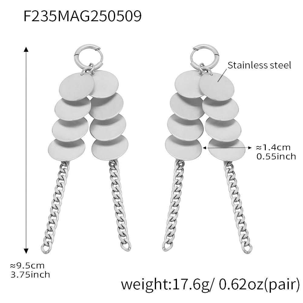 Qiong Yao 18K Gold-Plated Tassel Earrings - Polished  Brushed Disc Texture, European  American Style.