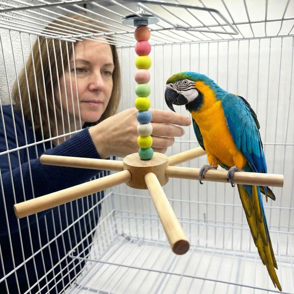 Large Size Rotating Bird Perch Toy Wood Hanging Bird Stand for Parrots Lovebirds