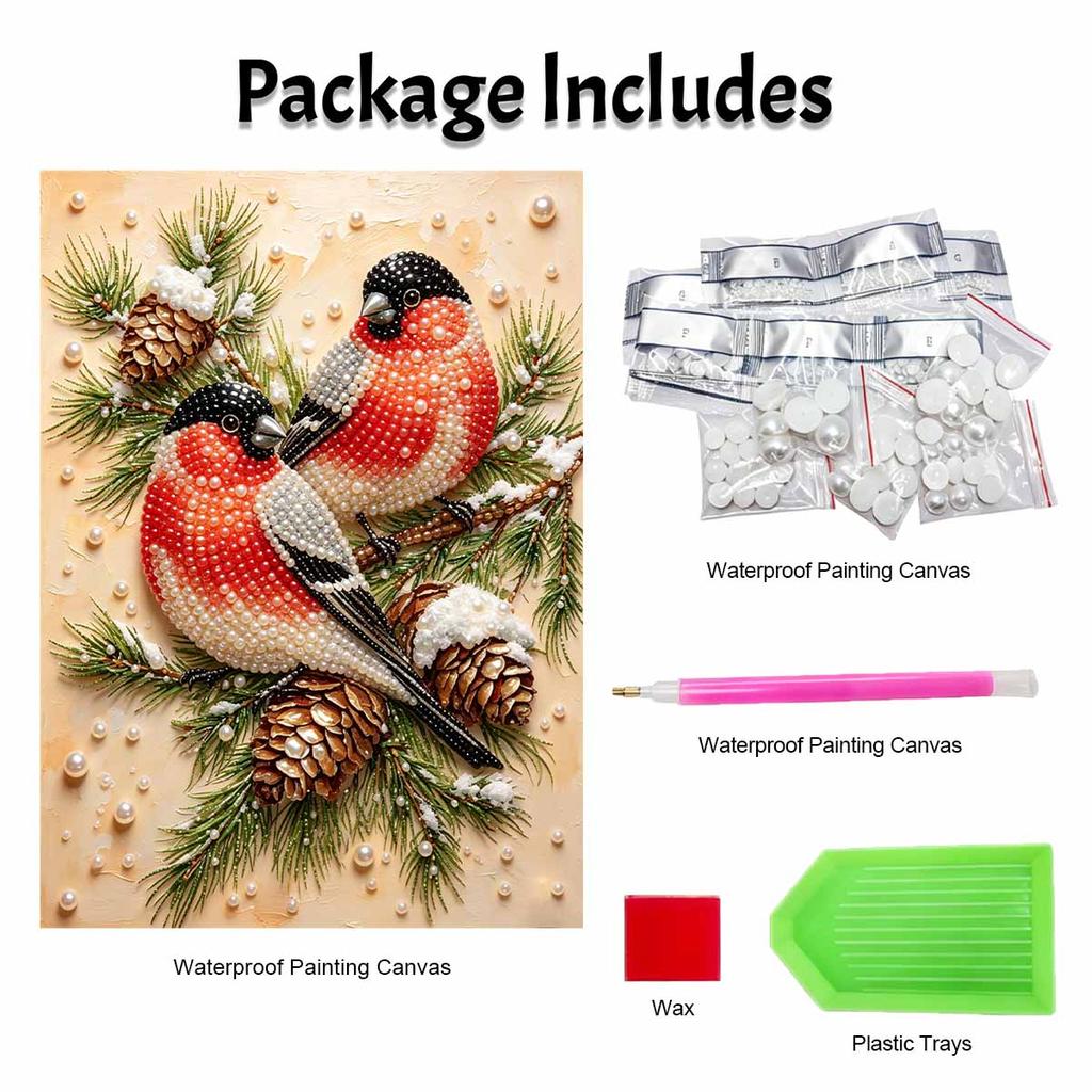 DIY Pearl Bead Painting Kit Winter Birds Festive Stress Relief Craft Frameless 3D Canvas Art for Adults Home Decoration Gift