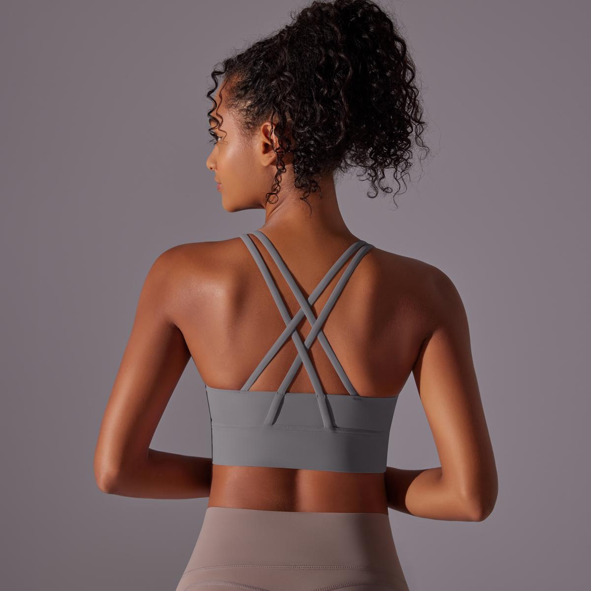 

Nessaj Женский спортивный бюстгальтер для йоги с перекрестными бретелями сзади, жилет для фитнеса с открытой спиной, майка для бега XL серый