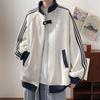 Cappotto a righe con colletto alla coreana da uomo Autunno e Inverno Cardigan Felpa Casual Larga Giacca Sportiva per Giovani