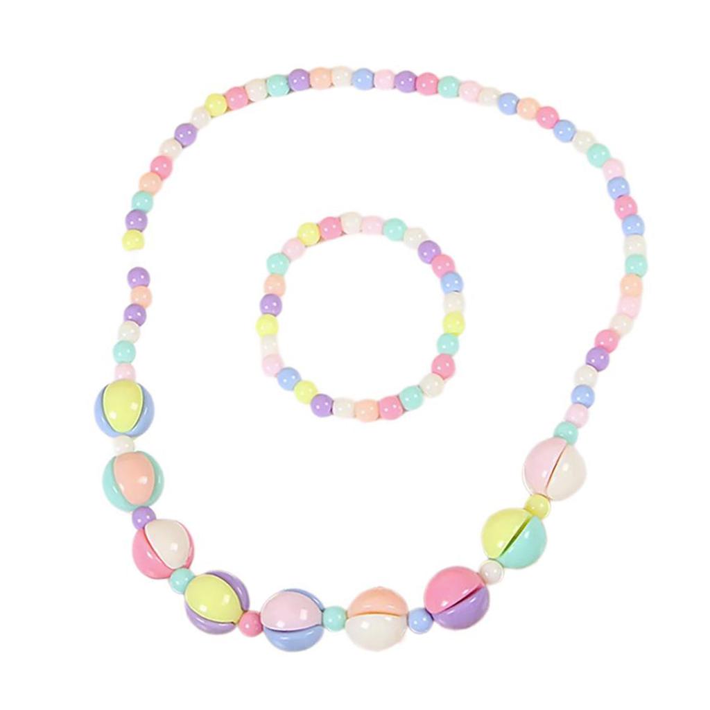 Cuteness Flower Rainbow Necklace and Bracelet Set Charm Jewelry Set Colorful Beads Jewelry Plastic Texture for Girls