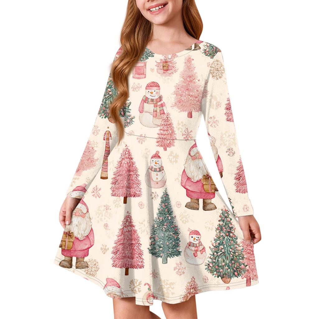 Mädchen Prinzessinnenkleid - Langarm A-Linien T-Shirt Kleid Weihnachtstag