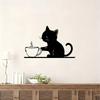 Metal Wall Art Cat Coffee Sculpture Powder Coated Iron Home Decor Gift