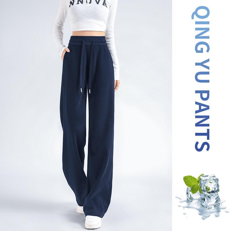 

Women s Petite Loose Straight Dark Blue Sweatpants - Casual Wide-Leg Pants for Summer to Winter 2025. L - 106-117 lbs