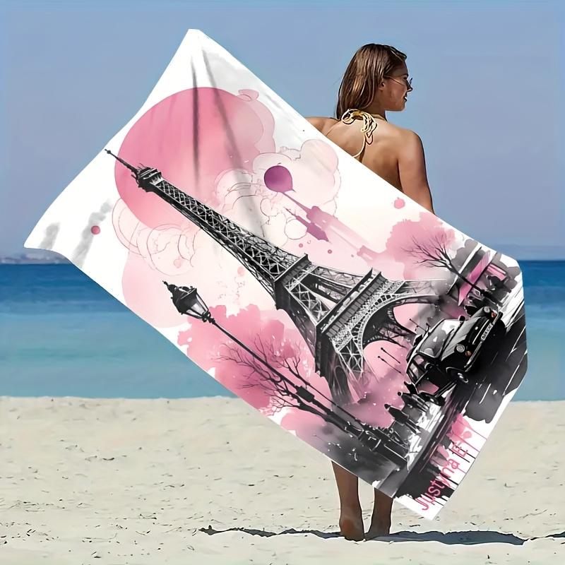 1PC Eiffel Tower Pattern Beach Towel Vintage Microfiber For Seaside Pool Camping Travel Yoga Fitness
