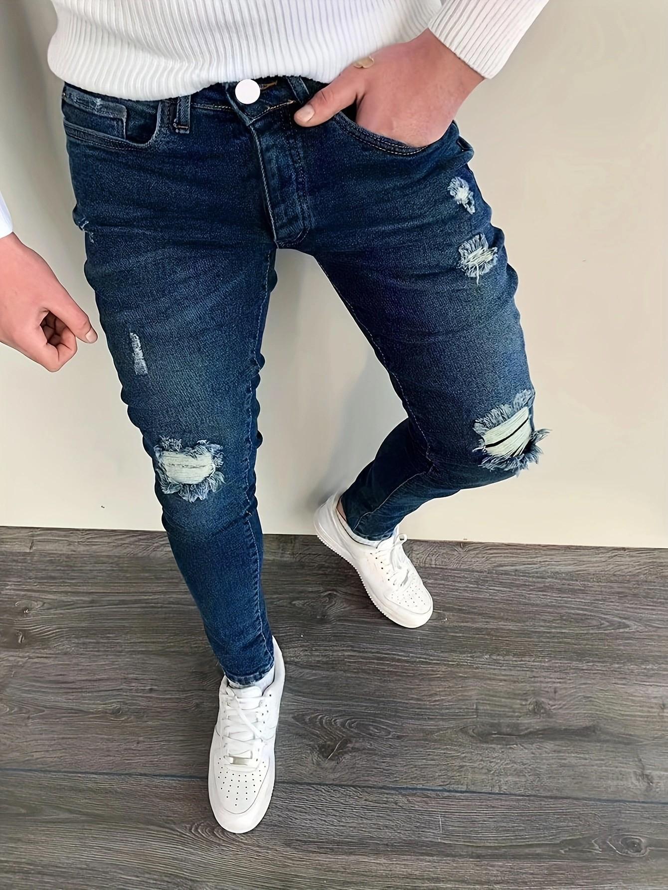 Autumn New Slim-Fitting Old Jeans Burrs Popular New Trousers Men S