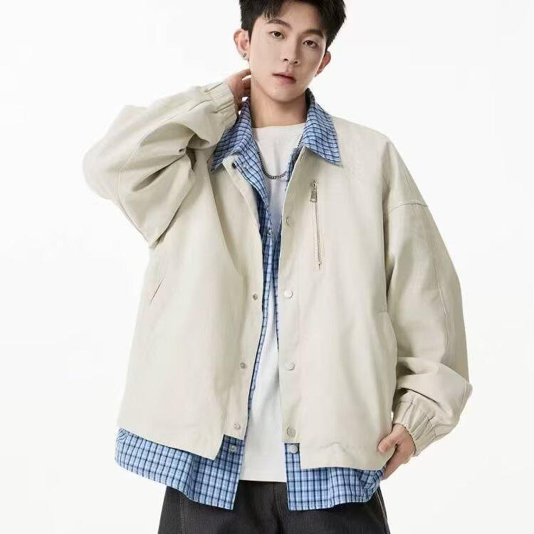 2025 Autumn New Arrival: Unisex Blue & White Plaid Color-Blocked Lapel Casual Jacket Large