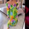 IHUASU Plus Size Super Fairy V-neck Floral Dress Beach Holiday Beach Skirt Long Skirt