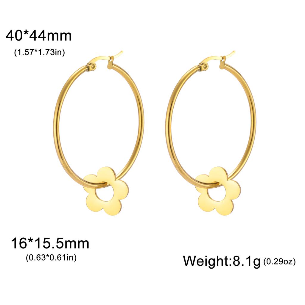 Teamer Trendige Große Creolen Stern Sonne Herz Blume Ahornblatt Edelstahl Ohrringe für Damen Mädchen Street Office Schmuck